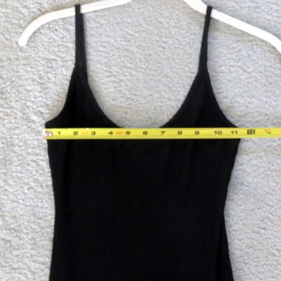 Silence + Noise XS Black Ribbed Sleeveless Scoop Neck Bodycon Midi Dress w/Slit - Picture 3 of 15